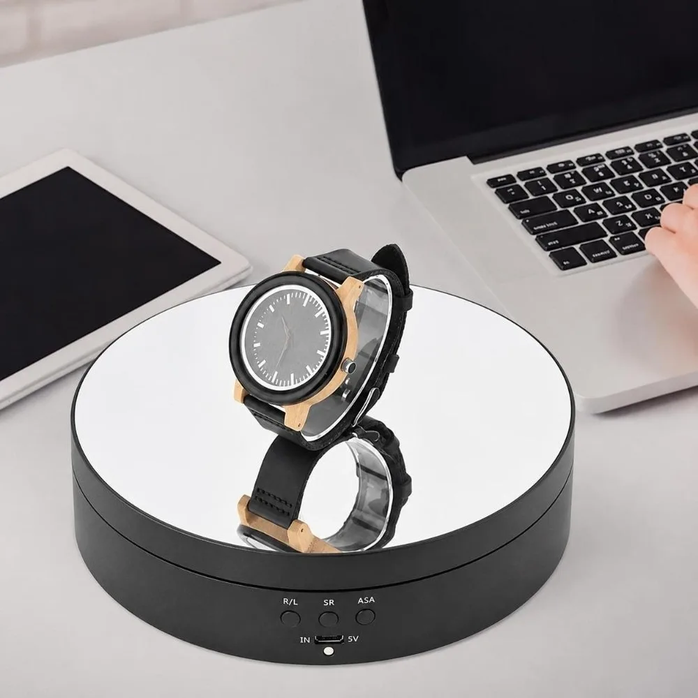 5.43x1.38in Rotating Display Stand Mirror Surface USB Powered Motorized Turntable Adjustable Speed Electric Motorized