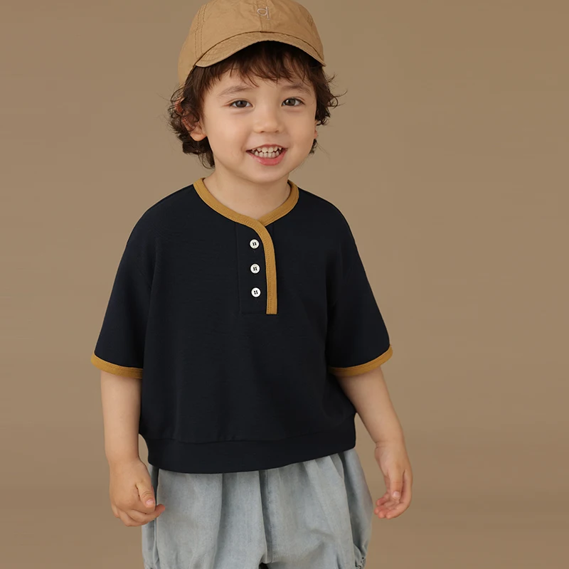 Children's Clothing Girls Clothes Children's Navy Bluey Contrast Color Short-sleeved Top Baby Summer Casual Shirt