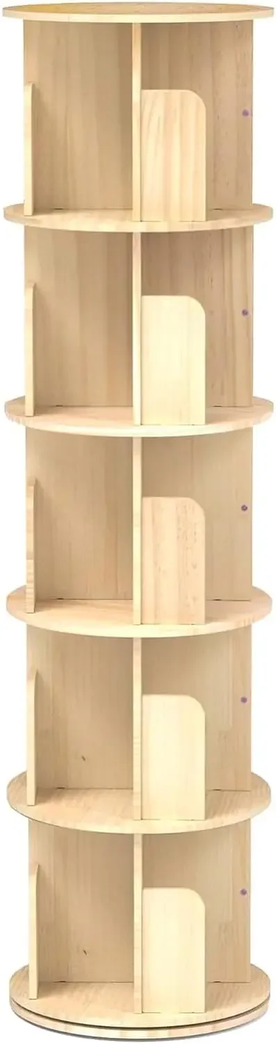 

Rotating Bookshelf Tower,Corner Bookshelf for Small Space, 360 Display 5-Tier Wood Bookcase Storage Rack, Kids&Adults Spinning B