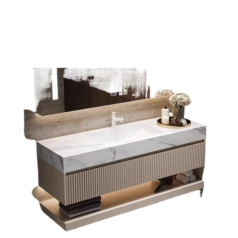 

Wash cabinet new bathroom combination rock slab seamless integrated rock slab