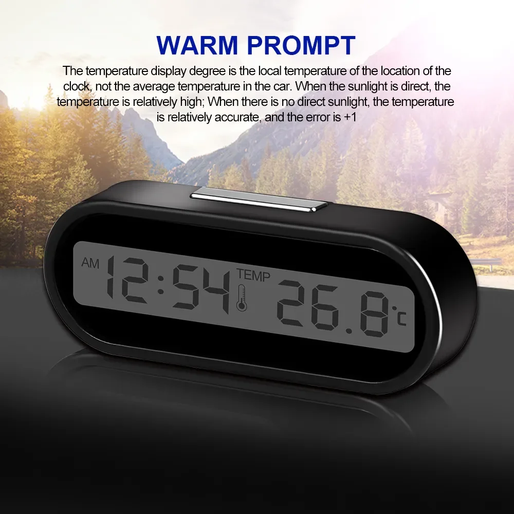 Car Clock Luminous LCD Backlight Digital Display Car Clock Digital Thermometer Time Watch 2-in-1 Car Styling Accessories