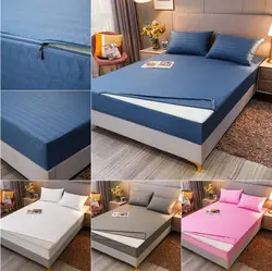 Zipper Detachable Mattress Protector, Solid Color Brushed Six-sided Full-enclosed Dust Cover, Tatami Bed Cover 160x200/140x200CM