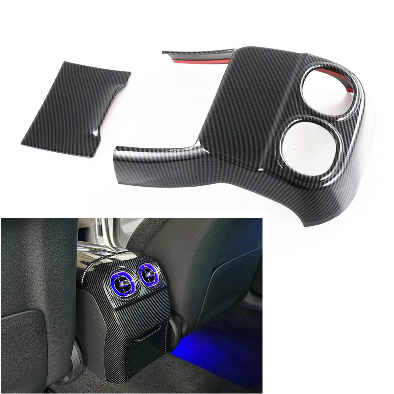 

ABS Carbon Fiber Look Case For Mercedes Benz C Class W206 C200 C260 C300 2022 Rear Armrest Box Air Outlet Vent Panel Cover Trim