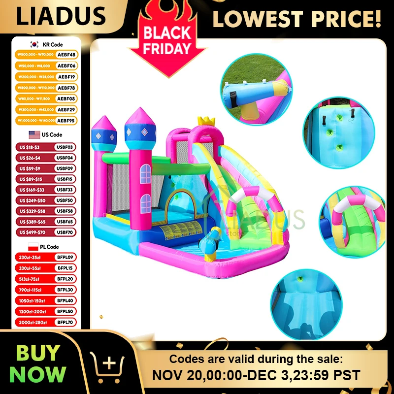 

Kids Inflatable Bounce House with Slide Air Bounce Castle Wave Pool Courtyard Bouncy Castle Play Game House for Children