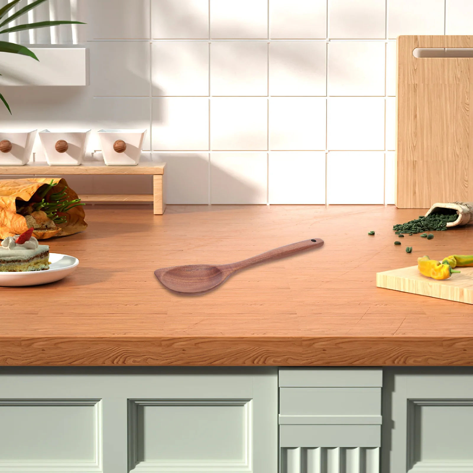 

Teak Wood Soup Spoon Japanese Corner Ladle Long Handle Stirring Serving Cooking Utensil Wooden Kitchen Tool Heat Resistant