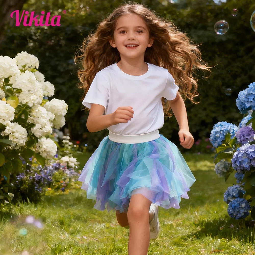 VIKITA Girls Fluffy Tutu Skirts Kids Princess Party Ballet Dancing Pettiskirts Children Gradient Ball Gown Kids Costume Clothes