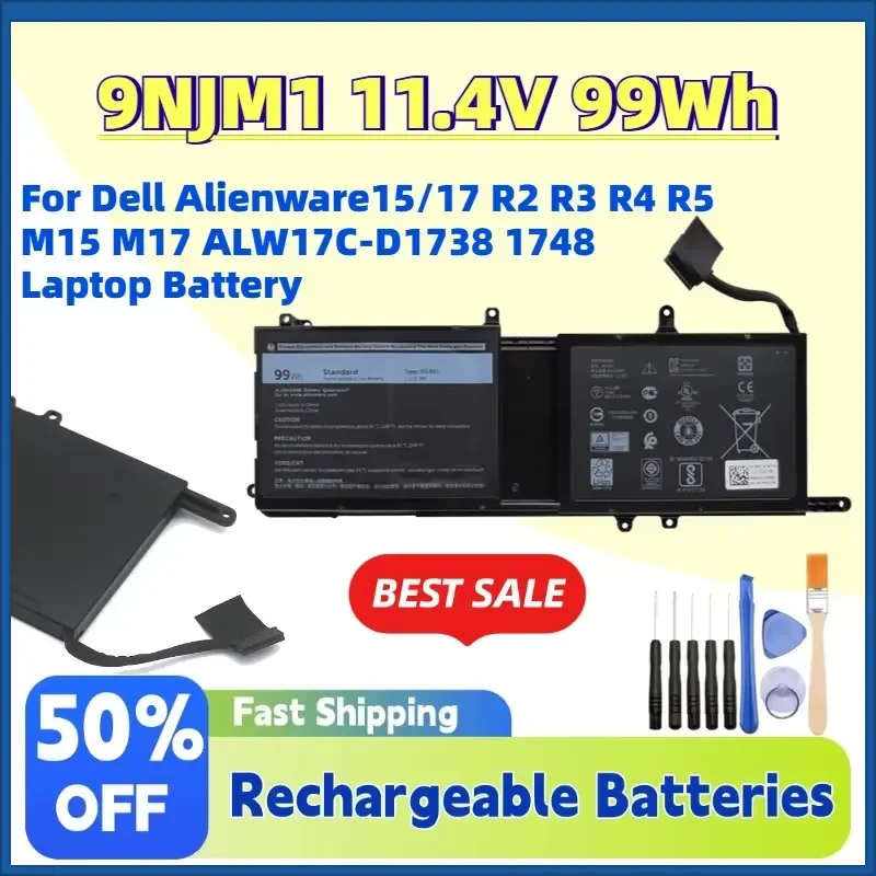 

High-Quality 9NJM1 11.4V 99Wh Replacement Battery for Dell Alienware15/17 R2 R3 R4 R5 M15 M17 ALW17C-D1738 1748 Laptop