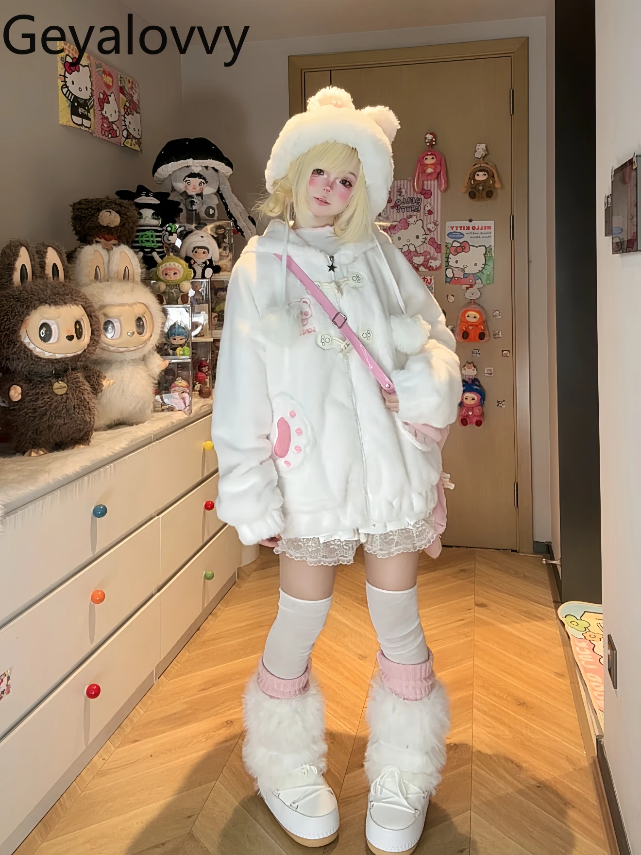 Original Design Winter New Sweet Cute Thickened Cotton Jacket for Women Loose Versatile White Hooded Warm Zipper Parkas Coat