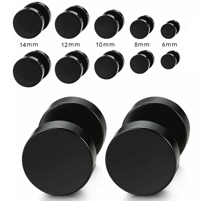 5 Pairs 6-14mm Stainless Steel 18G Black Ear Studs Round Barbell Dumbbell Punk Earrings For Womens Mens Body Piercing Jewelry