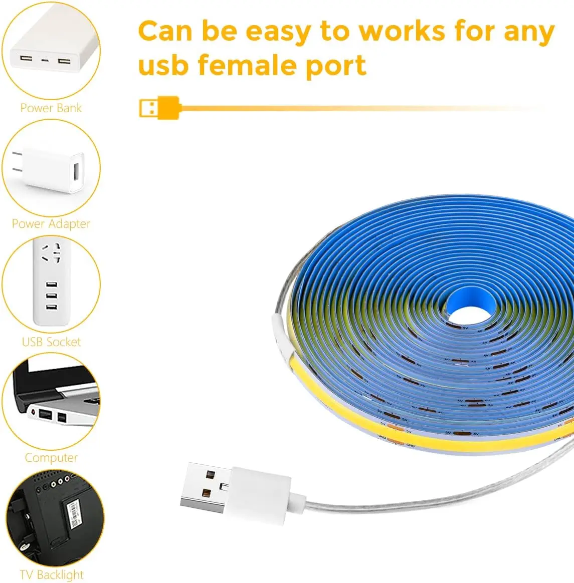 1M-5M USB LED Strip Light 5V 320LEDs/M COB Touch Sensor Dimmable Lamp Tape DIY TV Mirror Backlight Kitchen Room Night Lighting