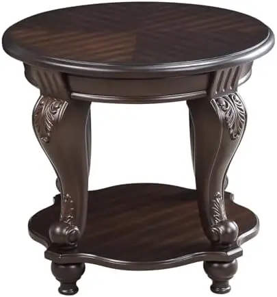 Espresso Solid Wood Round Side Table with Shelf, 22' W x 19.5' D x 20.5' H