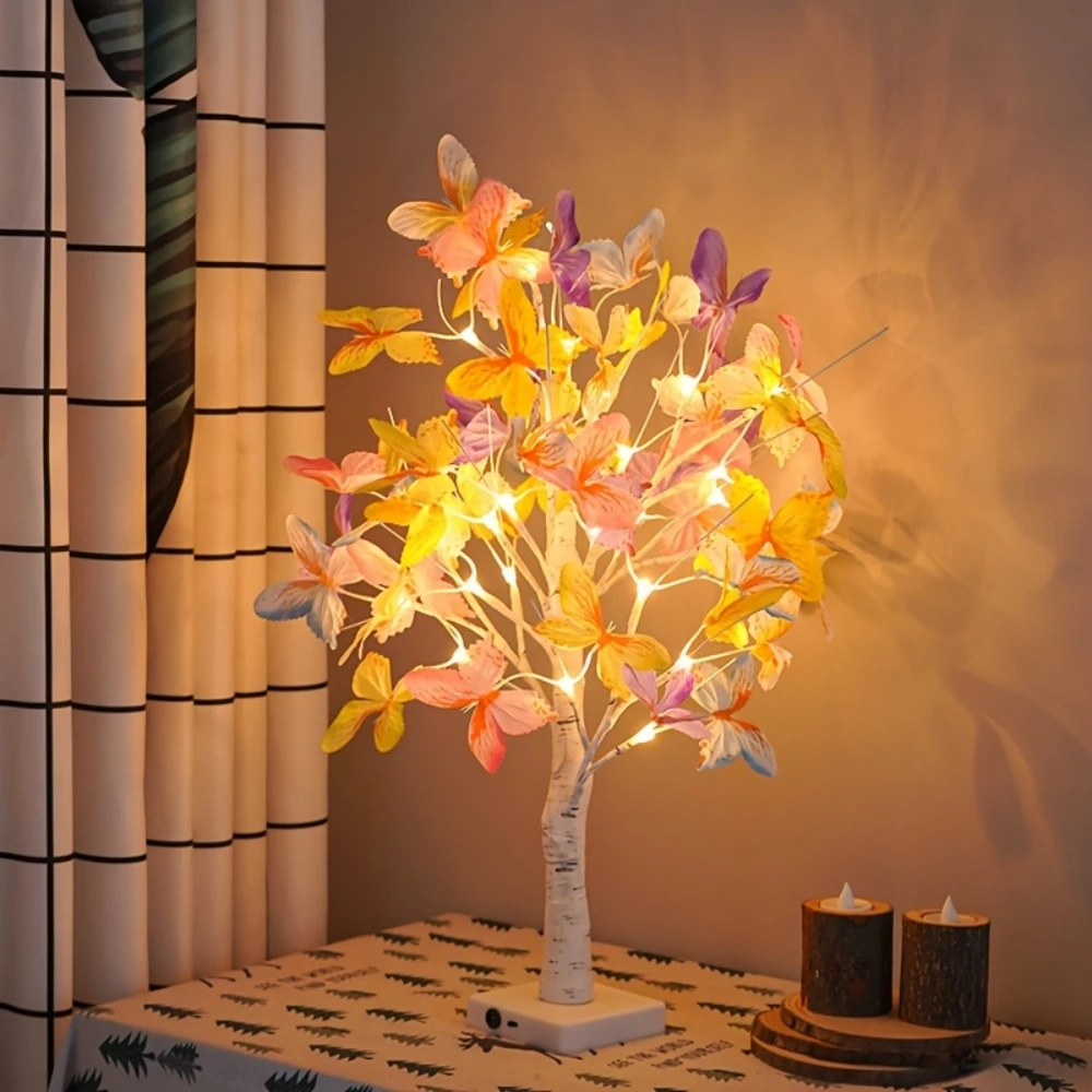 

1pc 24 LED Simulation Butterfly Tree Light, Battery Powered Artificial Flower Potted Tree Light for Indoor Bedroom Holiday Party