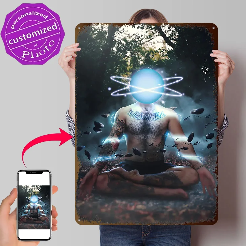 Cosmic Spirituality 3D Printed Texture Poster Personalized Wall Art Retro Metal Tin Signs for Decoration Living Room Accessories