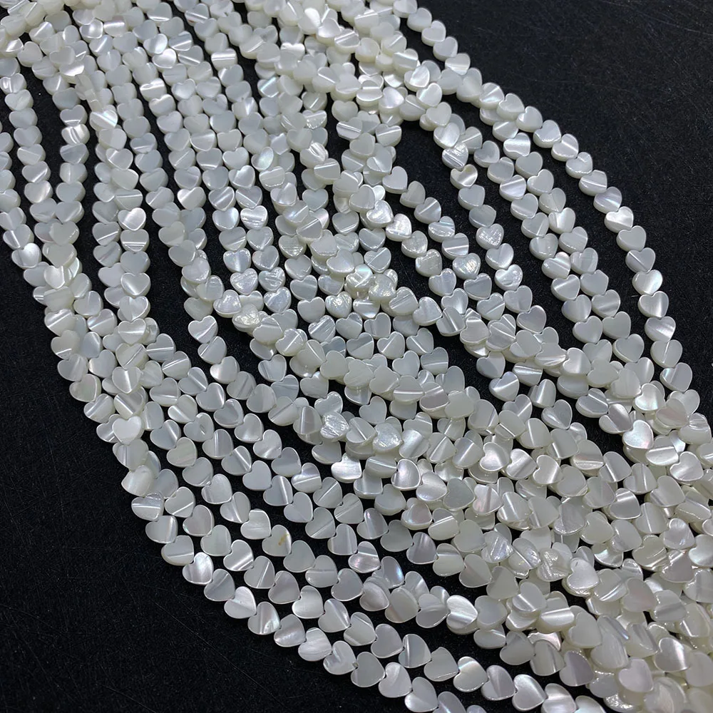 

6mm Natural Seawater Shell Heart-shaped Beads Polished White Shell Straight-hole Loose Bead Handmade Romantic Necklace Accessory