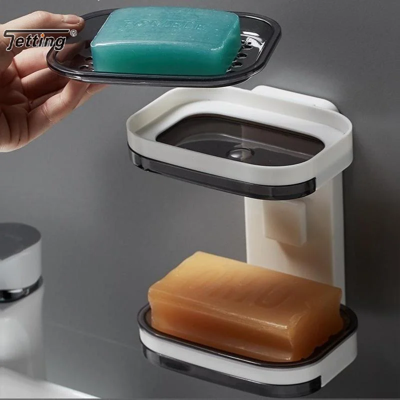 Wall Mounted Soap Dish Punch-Free Drawer Signal/Double Layer Storage Draining Holder Bathroom Organizer Rack Shelves