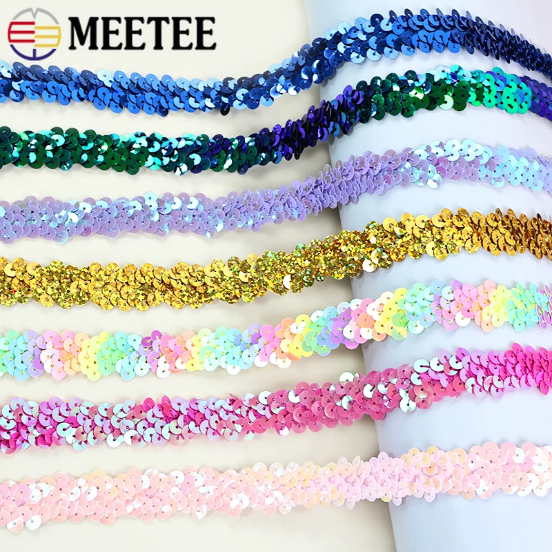

2-20M Meetee 2cm Sequin Lace Stretch Ribbon Dance Dress Rubber Bands Clothes Elastic Band Garment Decor Laces Sewing Accessories