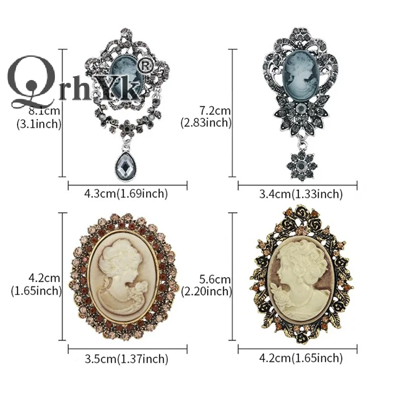 Crystal Rhinestones Cameo Vintage Brooches for Women Queen\'s Cameo Beauty