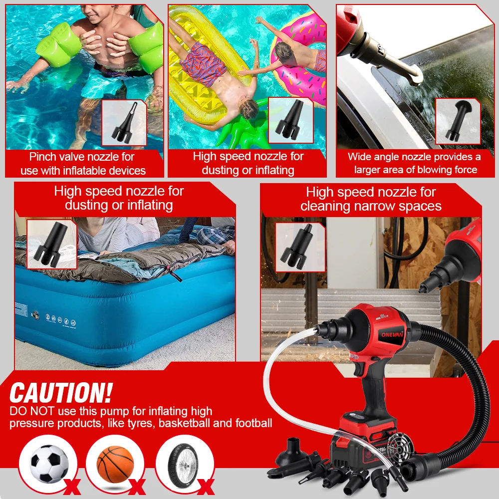 ONEVAN 80000PRM 브러시리스 먼지 송풍기 Makita 18V 배터리 핀 용 노즐이있는 좁은 공간 청소 공기 먼지 송풍기 팽창기