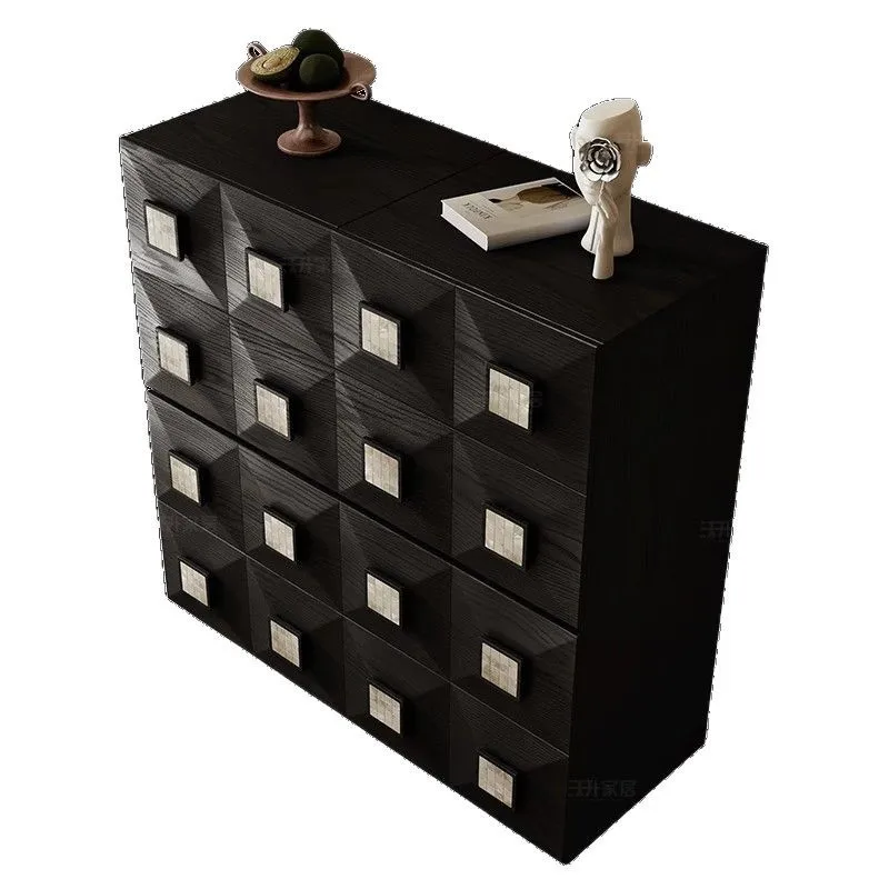 

Solid wood combined cabinet, medieval home living room storage cabinet, French retro large-capacity storage with drawers