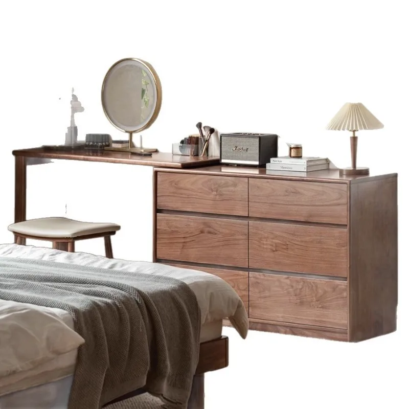 

Bedroom black walnut retractable solid wood cosmetic table dresser chest integrated