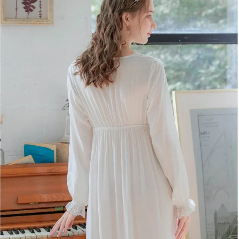 Vintage Romantic Nightgowns Nightwear Victorian Night Dress Women Cotton Sexy White Lace Long Peignoir Shirts Princess Sleepwear