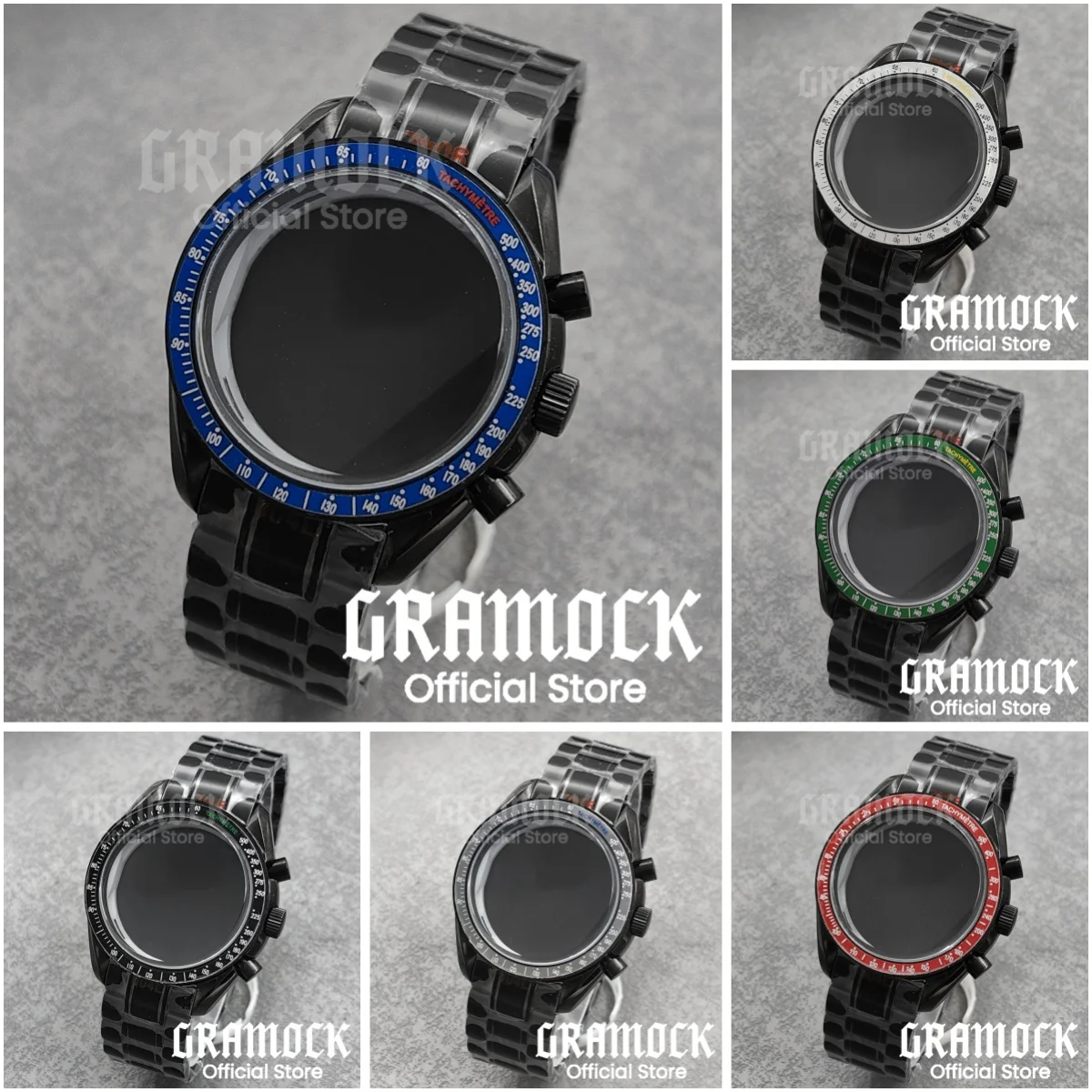 

GRAMOCK PVD Black 40mm 316L Steel Chorongraph Watch Case Strap Set Fit VK63 VK64 VK68 Movement Men's Watch Accessories Parts