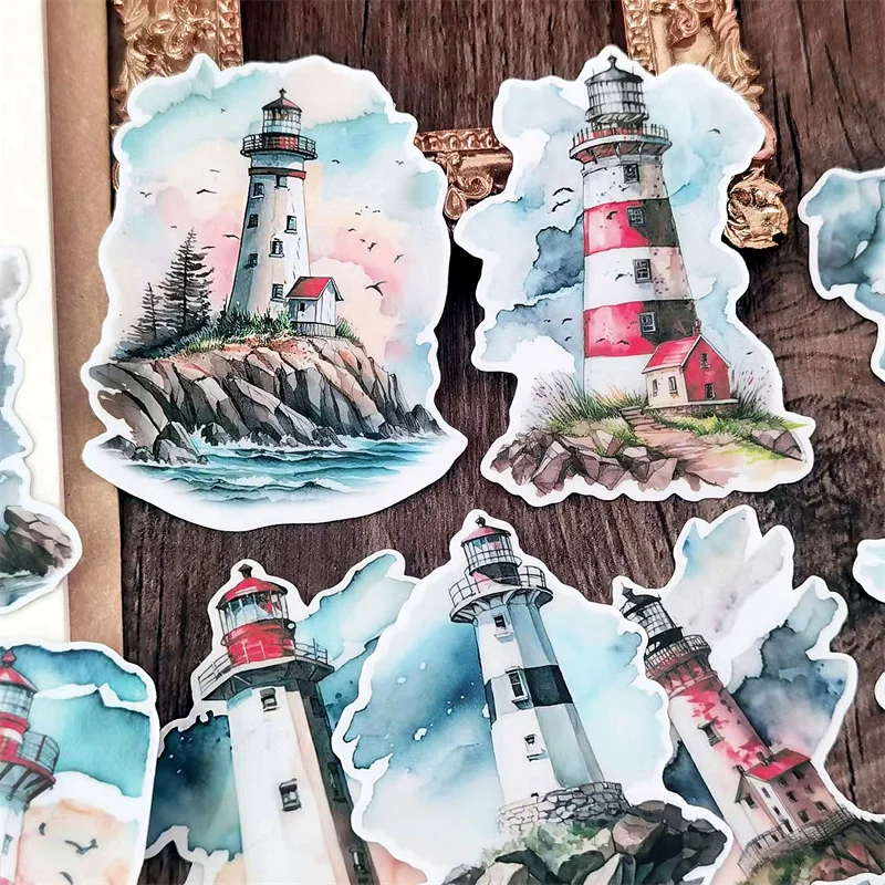 Cute Hand-painted Watercolor Lighthouse Colorful Decoration Sticker To Diy Ablum Diary  waterproof  Decals Fun Classic Toy