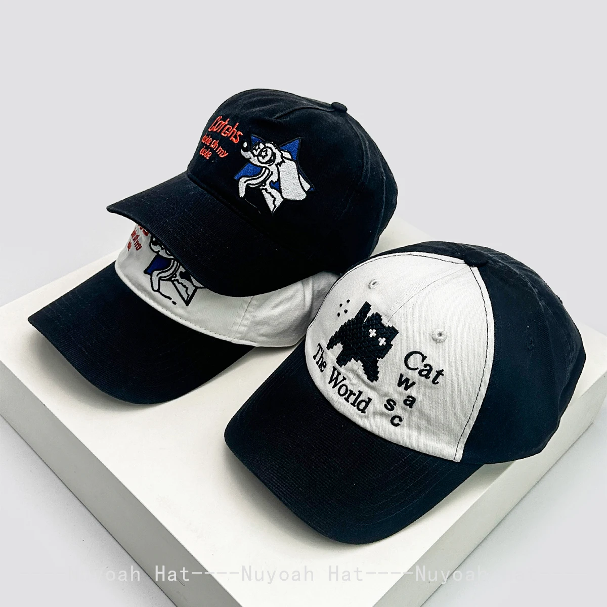 New Unisex Cute Puppy Kitten Letter Embroidery Baseball Hats Sunshade Niche Versatile Color Block Peaked Caps Fashion Funny Ins
