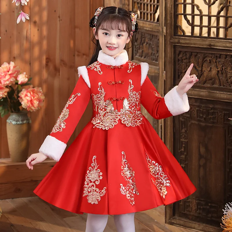 

Girls' Han dress autumn winter dress Chinese style Tang dress red new year dress baby girl cheongsam Princess Dress