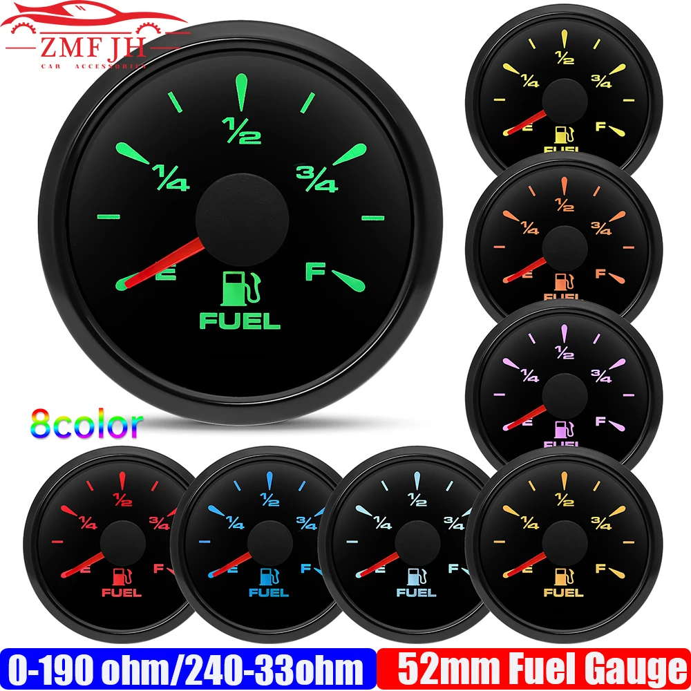 

Waterproof 8 Color Light 52mm Fuel Level Gauge 0-190ohm,240-33ohm,0-180ohm Oil Tank Meter for Auto Car Marine Boat Yacht custom