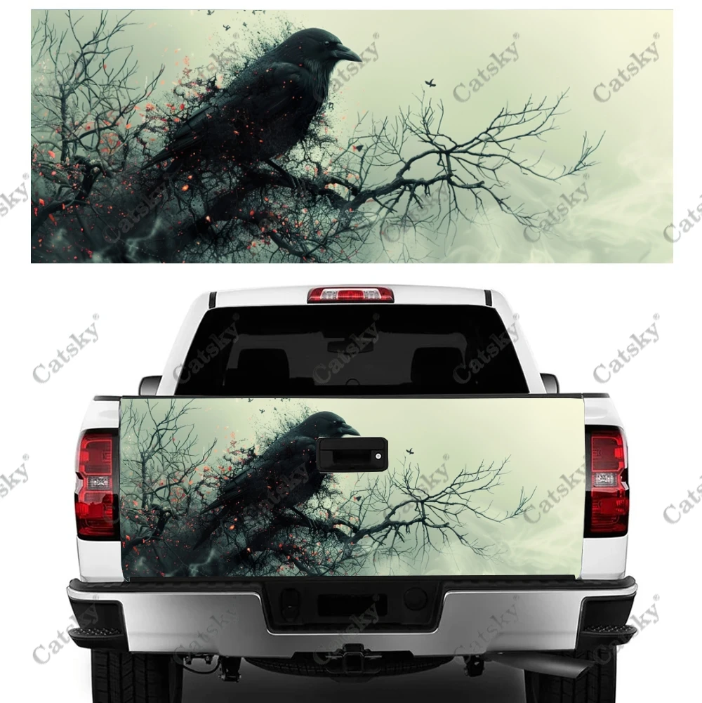 Dark Fantasy Crow Truck Tailgate Wrap Professional Grade Material Universal Fit for Full Size Trucks Weatherproof