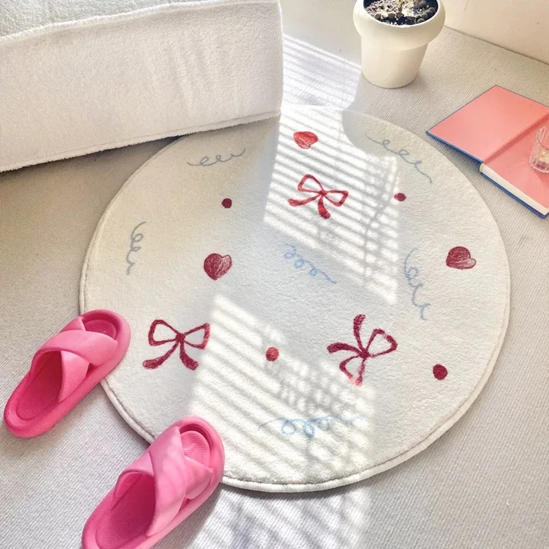 Off-white bow cute simple round living room carpet bedroom bedside blanket dresser floor mat