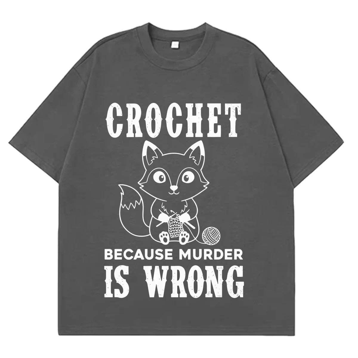 Crochet Because Murder Is Wrong Funny Cat Mem Tees Men Women Fashion Vintage T-shirt Short-sleeved Loose Casual Cotton T-shirts