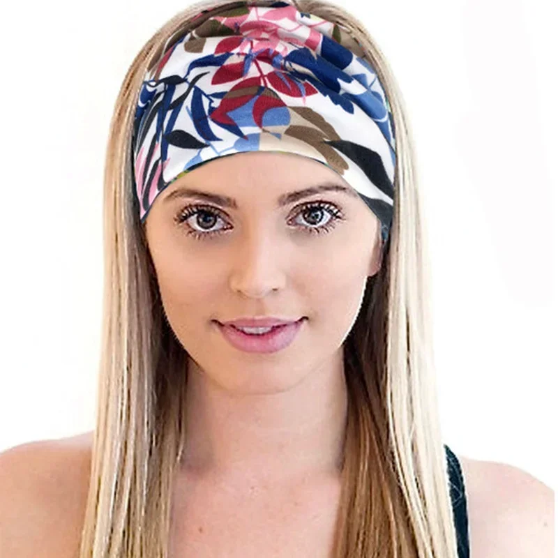 New  Flower Print Wide Headbands Vintage Knot Elastic Turban Headwrap for Women Girls Cotton Soft Bandana Hair Accessories