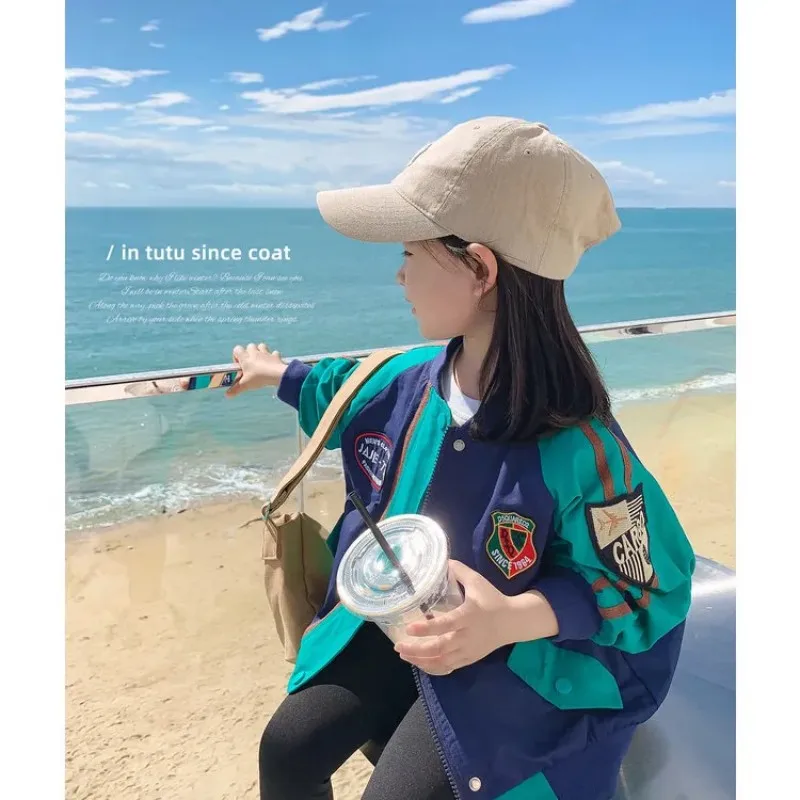 

Girls' Spring Coat 2025 New Children's Coat Middle and Small Children's Sportswear Baseball Jacket Top