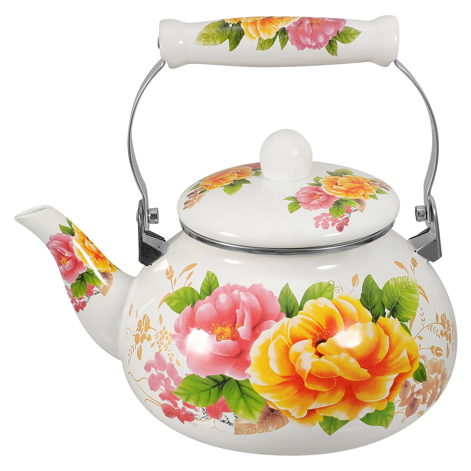 

Чайник с цветочной эмалью, винтажный стиль, ручка, защита от ожогов, большая плита с носиком, чистый практичный домашний чайник