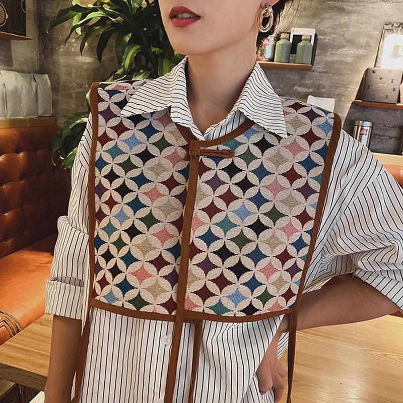Women Embroidered Shoulder Scarf Shawl Wrap Floral Shirt Fake Collar Decorative