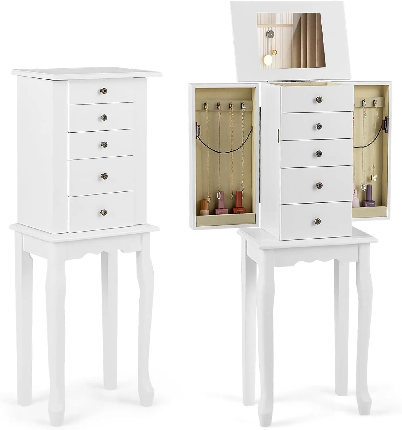 Freestanding Jewelry Armoire, Jewelry Organizer with Flip Up Mirror, Side Doors, 4-Layer Cabinet