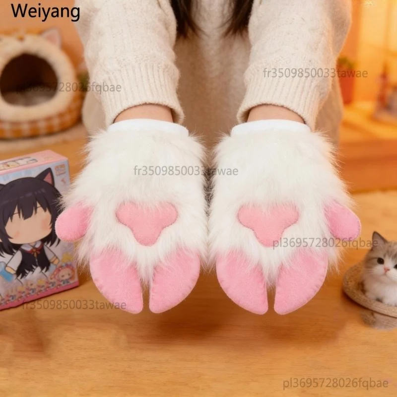 E06E Rollenspiel-Tierpfoten-Handschuhe mit flexiblem Fingerdesign, pelziges Plüsch-Kostümzubehör für Cosplay-Events