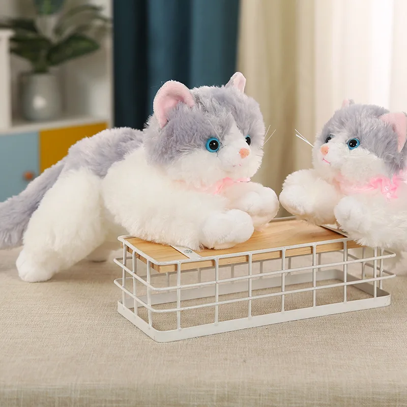 

Realistic Lying Down Cat Plush Toy Singing Cat Stuffed Animal with Meow Sound Interactive Plush Kitten Soothing Plushie Soft Bed
