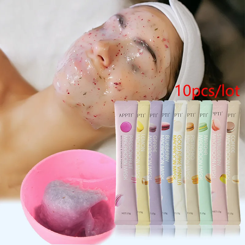 10pcs Macaron Mask Powder Nicotinamide Jelly Mask Peel Off Soft Mask Powder Anti-Wrinkle Whitening Firming Shrink Pores Skincare