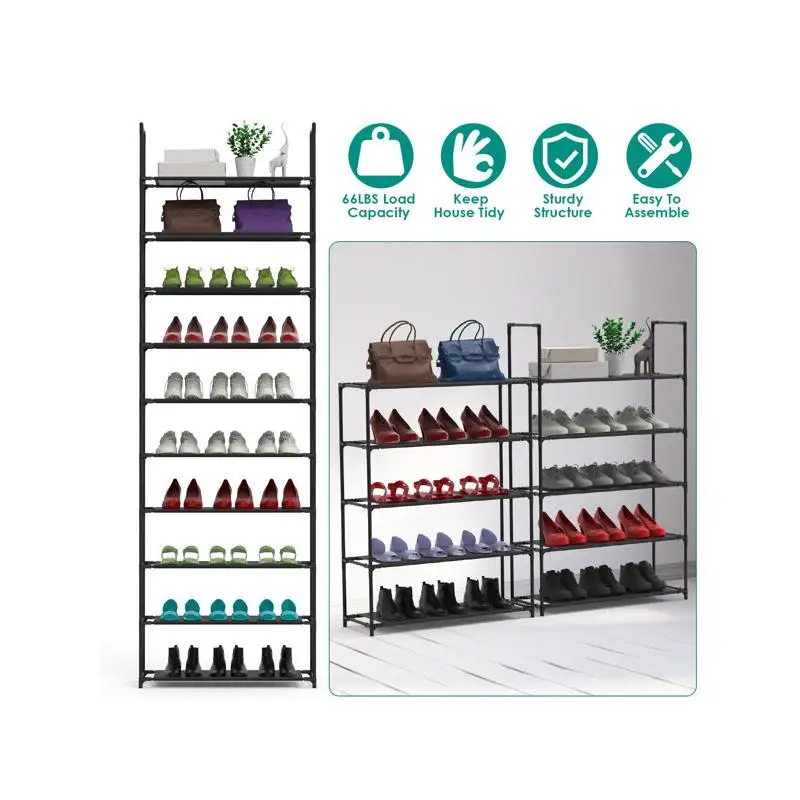 

10-уровневая полка для обуви, размером 23,03x10,82x72,83 дюйма. Компактное хранилище — сверхпрочный стальной каркас, вместимость 66 фунтов, регулируемые ярусы для