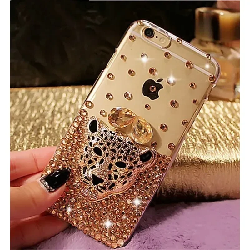 Luxury Hot Tiger Leopard Head Crystal Diamond Glitter Bling Cases for Samsung S24 S20 S21 S22 S23 Ultra PLUS Note 5 8 9 10 20