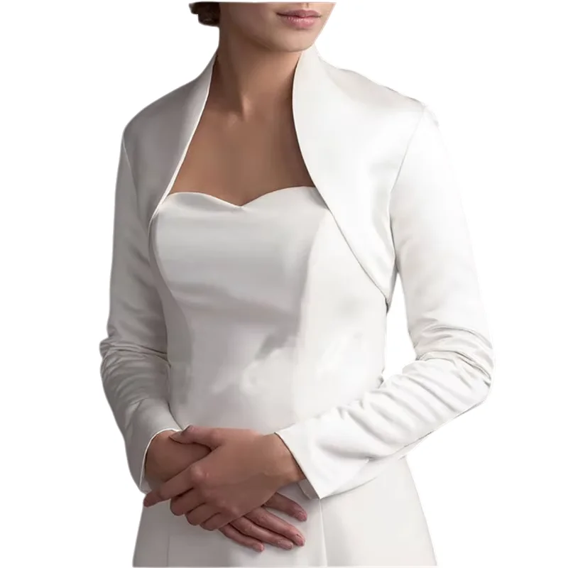 Customized Full Long Sleeve wedding jacket satin Bride bolero jackets for Bridal Party Coat Bridal Jacket