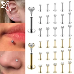 ZS 1 PC 16/18G Long Internal Thread Stainless Steel Lip Studs 5-10MM Labret Piercings CZ Crystal Helix Cartilage Earring Jewelry
