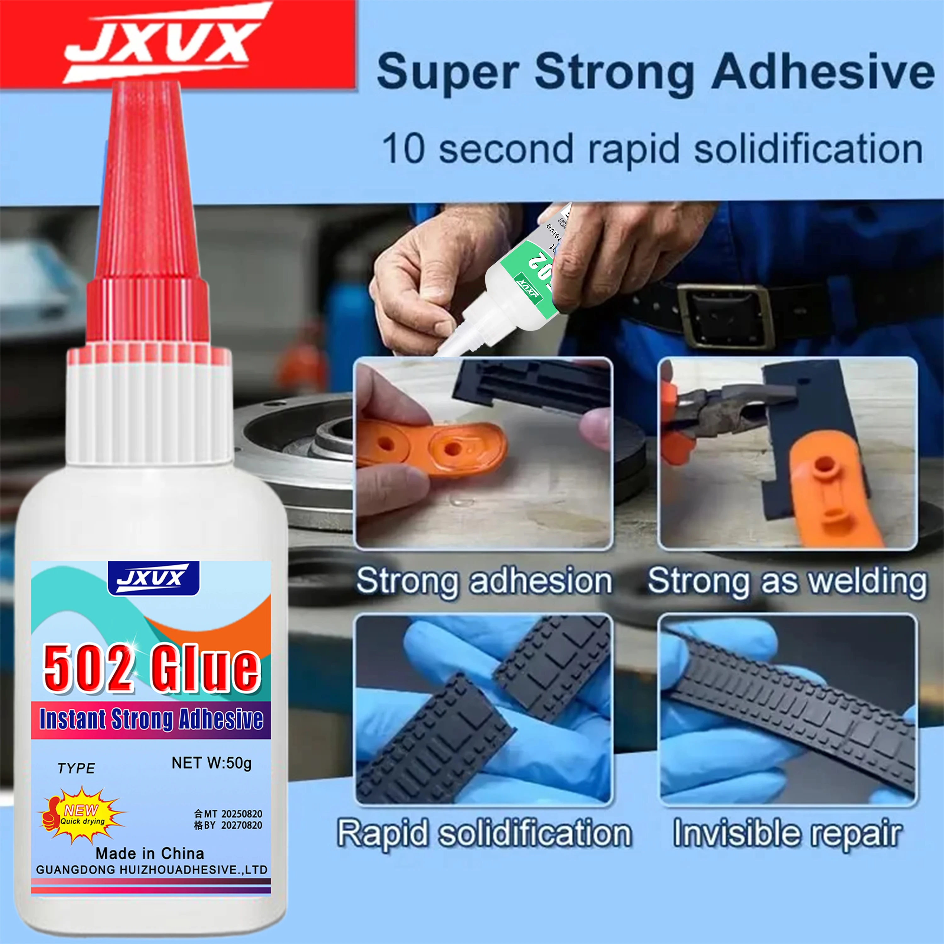 【502 Super Glue 50g Set】Lem Sianokrilat Pengering Instan untuk Mainan, Perakitan Furnitur, Perbaikan, dan Pengikatan Logam, Plastik, dan Kaca