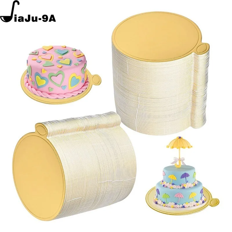 100 Pcs 8/9cm Golden Cake Base Disposable Round Mousse Dessert Board  Food Paper Mat Cake Display Tray Baking Accessories Tools