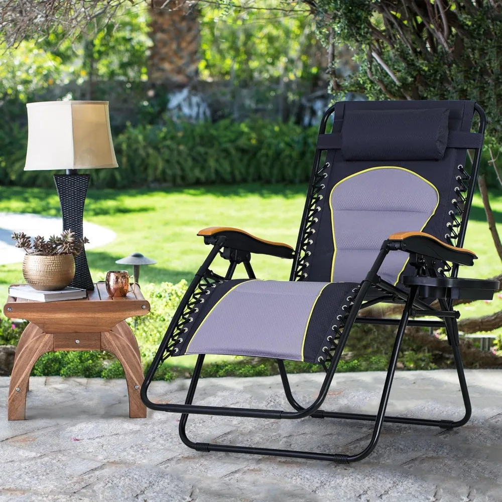 

Foldable Outdoor Sun Lounger Chair wi/Detachable cup holder, Padded & Handrail for Poolside & Beach, Support 400lbs, Sun Lounger