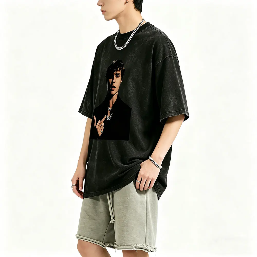 

Washed Vintage Prince of Pop Justin Bieber Middle Finger Graphic T-shirt Men Women Oversized Hip Hop T Shirt Male Casual Tshirt