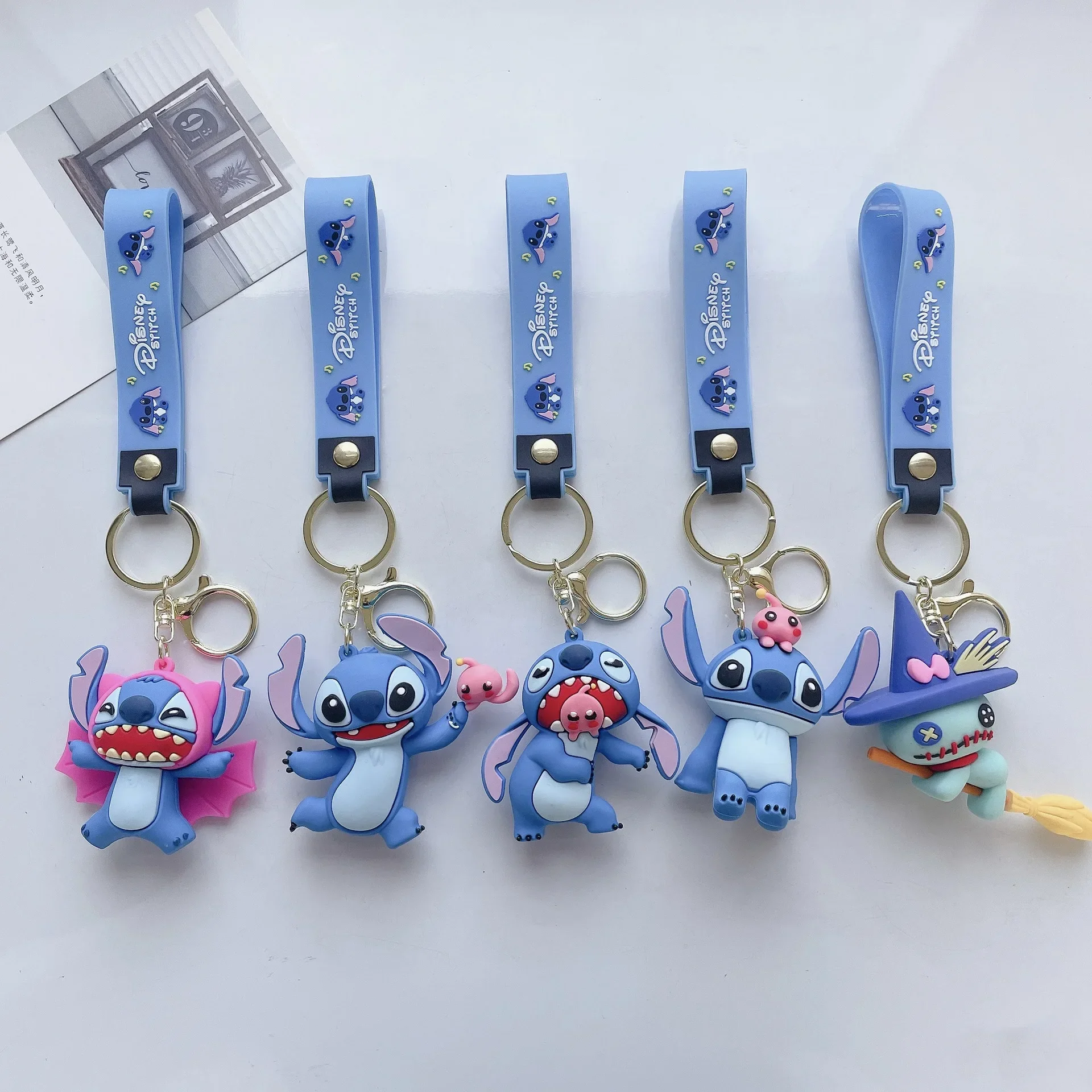 Cartoon Cute Lilo & Stitch Silicone Keychain for Women Men Fans Kawaii Scrump Angel Keyring for Backpack Car Keys Holder